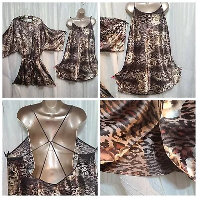 VTG 3X 4X Peignoir Animal Print Lingerie Set Shiny SILKY STRAPPY BACK Sexy • $69.99