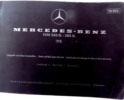 Mercedes 280 SL 250 SL Owners Parts Numbers Book Manual W 113 Pagoda Original • $349.99