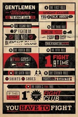 NEW FIGHT CLUB RULES MAXI WALL POSTER  36  X 24  / 91cm X 61cm SEALED • £3.99