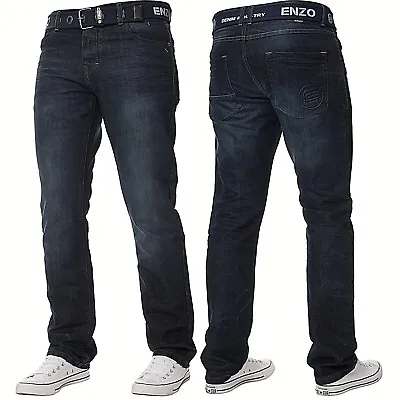 £17.99 • Buy Enzo Mens Straight Leg Jeans Regular Fit Denim Pants Big King All Waist Sizes 