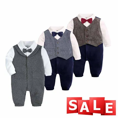 Baby Boy Suit Formal Party Wedding Tuxedo Waistcoat Outfit Suit 0-24 Months • £14.99