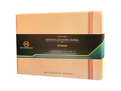 A5 Watercolour Journal Hot Pressed 300gsm 100% Cotton Paper - Linen Fabric Cover • £14.99