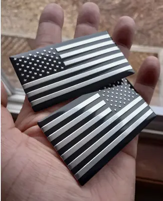 2pc 3D American Flag Small Brushed Metal Badges Decal Stickers Car Auto Emblem • $7.95