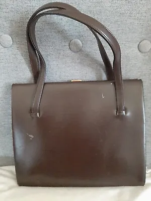 Vintage 10  X 8.5  Waldybag Made In England Chocolate Brown Handbag • £15