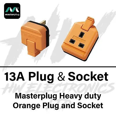 Orange Rubber Composite Plug Socket 13A Heavy Duty Mains Electrical 3pin 13 AMP • £7.99