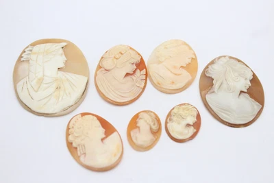 £10.84 • Buy 7 X Vintage SHELL CAMEO PANELS Inc. Hand Carved, Classical, Portrait