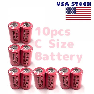 10pcs Size C Batteries NiMH High Capacity Rechargeable Battery US Free Ship RED • $18.99