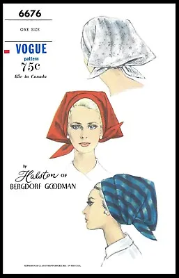 Vogue #6676 Designer HALSTON Scarf Hat Cap Fabric Sewing Pattern Chemo Alopecia • $5.49