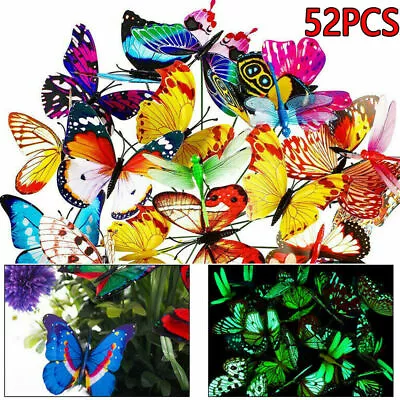 52Pcs Fairy Garden Butterflies On Sticks Outdoor House Flower Pot Yard Ornament • £8.98