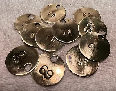 Lot Of 16 Vintage 1  Round Brass Tags All Numbered 69 Industrial Steampunk • $35