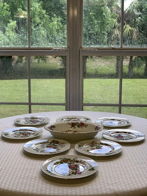 $35 • Buy Wedgwood Charnwood 7  Bread Plates England Bone China & 10” Oval Vegetable Bowl