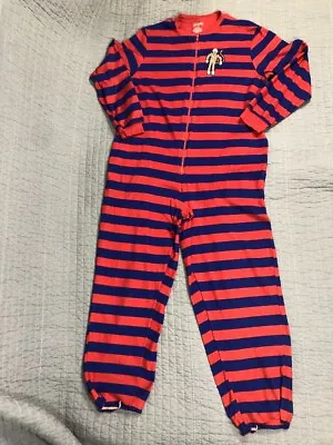 Nick Nora Pajamas Adult Small Red Blue Striped Sock Monkey One Piece Sleepwear • $12.72