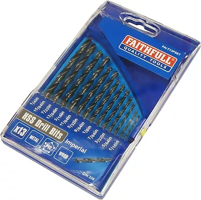 Faithfull FAIF13PSET 13 Piece HSS Imperial Drill Bit Set 1/16 - 1/4in Sizes • £14.48