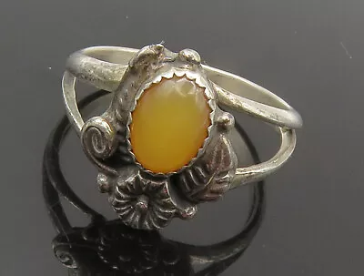 NAVAJO 925 Sterling Silver - Vintage Citrine Floral Band Ring Sz 5.5 - RG15457 • $65.99