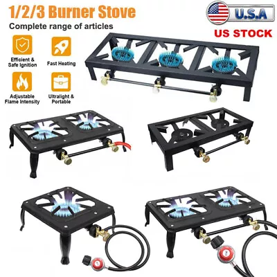 $28 • Buy Camping Stove Single Double Three Gas Burners Iron Propane Cast Iron BBQ Cooker