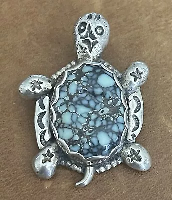 Vtg Native Greg Lewis Acoma Turtle W/Red Mountain Turquoise 925 Stamped Pendant • $249