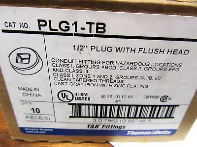 Box Of 10 Thomas & Betts PLG1-TB 1/2  Threaded Recessed Iron Conduit Body Plug • $15.95