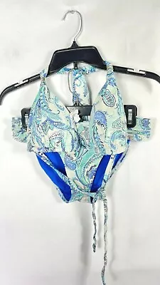 Lauren Ralph Lauren Womens 2 Piece Bikini Swim Suit Sz 4/6 Halter Blue Floral.   • £34.68