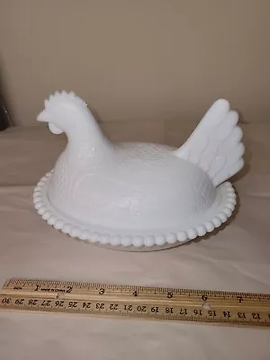 Vintage White Milk Glass Small Hen On Nest Candy Dish Nesting  • $10