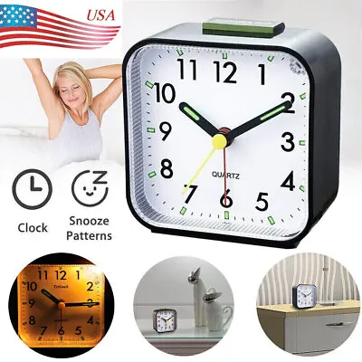 Quartz LED Alarm Clock W/ Night Light No Tick Snooze Silent Small Bedside Clock • $9.55