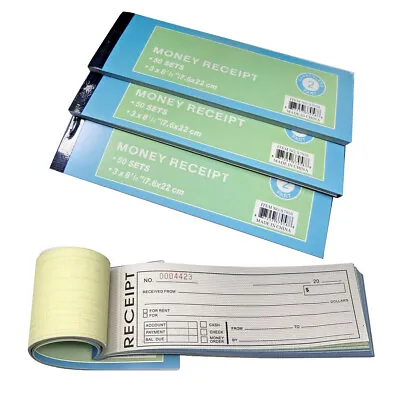 Lots 1/3/6 Money Receipt Book Rent Record Carbonless Duplicate 50 Sets/Book • $15.98