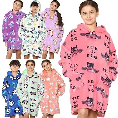 Kids Girls Boys Oversized Hoodie Animal Snuggle Blanket Super Soft Warm Fleece • £9.99