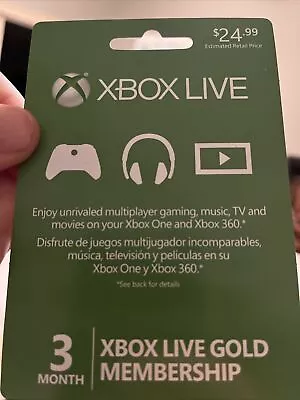 Xbox LIVE 3 Month Game Pass Core Gold Membership For Xbox 360 / XBOX ONE Card • $18.75