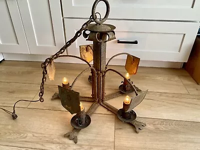 Vintage Gothic Spanish Revival Iron 5 Lights Chandelier From Long Beach Mansion • $250