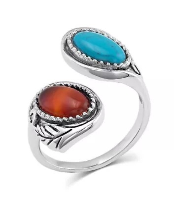 Montana Silversmiths Sterling Silver EARTH AND SKY RING W/ Red Turquoise Stone • $70