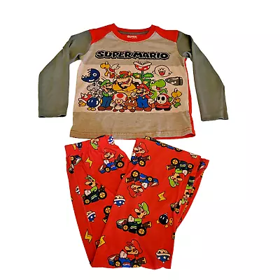 Super Mario Pajama Top Bottom Set Boys Size 4/5 Red Blue Long Sleeve Long Pants • $9.95