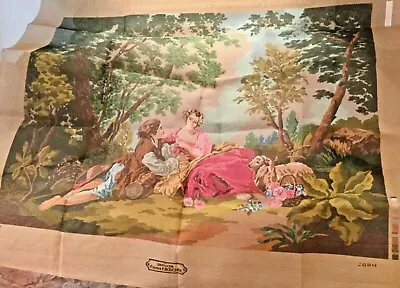 RARE HUGE VTG CREATIONS MARGOT PARIS Boucher Lovers Needlepoint Tapestry Canvas • $565