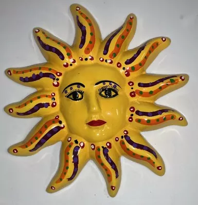 Mexican VAIIARTA Ceramic Pottery SUN FACE Wall Hanging Pottery Folk Art  8” 2018 • $28.99