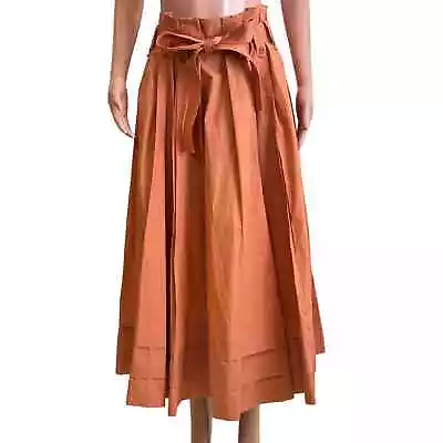 Ulla Johnson Dylan Paper Bag Waist Skirt Size 4 Salmon Rust Midi Cotton Poplin  • $159