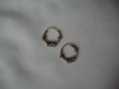 Vintage Tiny Sterling Silver 925 Bali Indonesian Wire Twist Work Hoop Earrings • $10.99