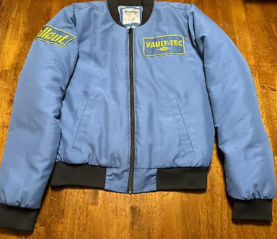 RARE HTF Bethesda Fallout Vault-Tec Video Game Bomber Blue Jacket Size XS • $99.95