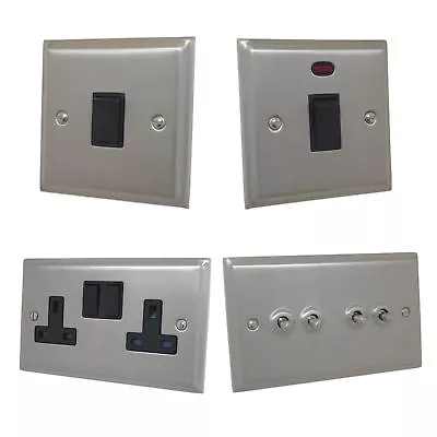 Satin Nickel Matt Chrome DSNB Plug Sockets Light Switches Dimmers Cooker LED • £22.95