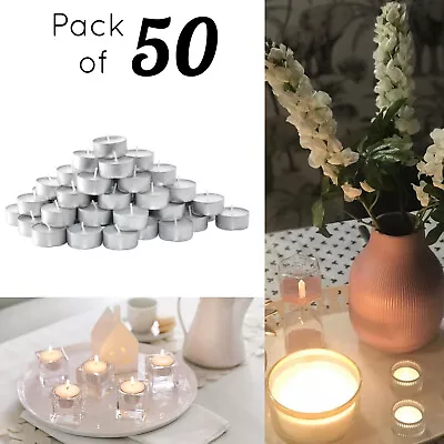 IKEA Glimma 50 Tea Light Candles Unscented White 38mm Wax Tealight 4 Hours • £9.49