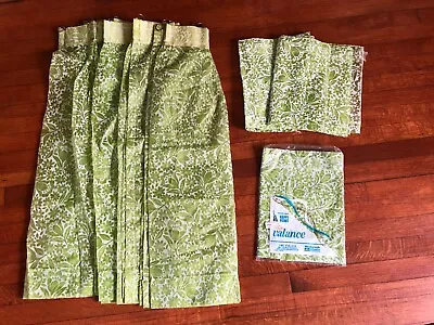 Vintage Woolworth Happy Home Green White Floral Semi Sheer Cafe Curtain Sets • $39.99