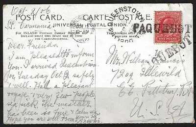 Uk Gb 1906 Paquebot Post Aboard Steam Ship Carmania On Post Card Of The Ship To  • $69.99