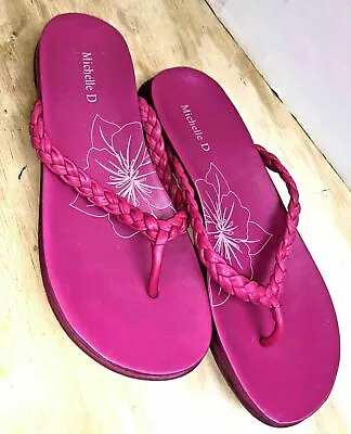 Michelle D  Leather Thong Sandal Slide Flip Flop Sz 10M EUC Deep Pink • $19.99