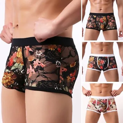 £6.18 • Buy Men Floral Underwear Male Sexy See-Through Panties Boxer Briefs Shorts Trunks