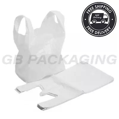 £7.49 • Buy 100 X Extra Strong LARGE JUMBO WHITE Plastic Vest Carrier Bags 13x19x23  Bag  