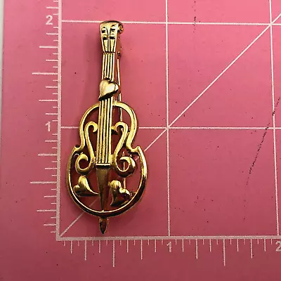 Vintage M JENT MCM Gold Tone Brooch Pin Open Scroll Music Cello Violin Chello • $14.99