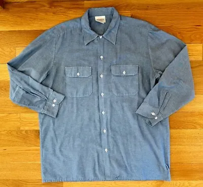 Vintage Dickies Blue Chambray Lightweight L/S Work Shirt Size 17-17-1/2 X 34/35 • $12.99