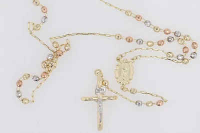$349.99 • Buy Religious Rosary Cross Beaded 24  Necklace 10k Multi-Tone Gold 6.70 Grams