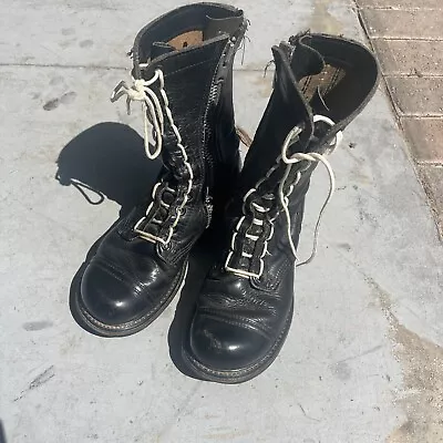 Men’s Vintage Combat Boots Zipper Black Leather Military Size 7 Army Talon HH • $65