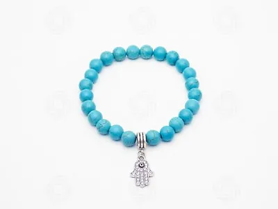 Turquoise Hamsa Hand Stone Bracelet Bead Of Fatima Luck Reiki Evil Eye Gift UK • £4.99
