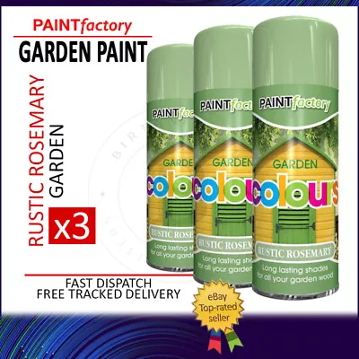 3x Rustic Rosemary Aerosol Spray Paint Outdoor Garden Shade For Wood Metal 400ml • £14.49