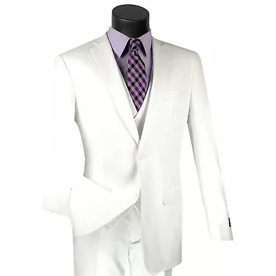 VINCI Men's White 3-Piece 2-Button Slim Suit W/ Matching Vest - NEW • $125