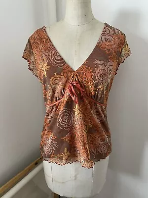 Mexx Blouse Mesh Y2k Top Size L Orange Print Ao1 • $15.16